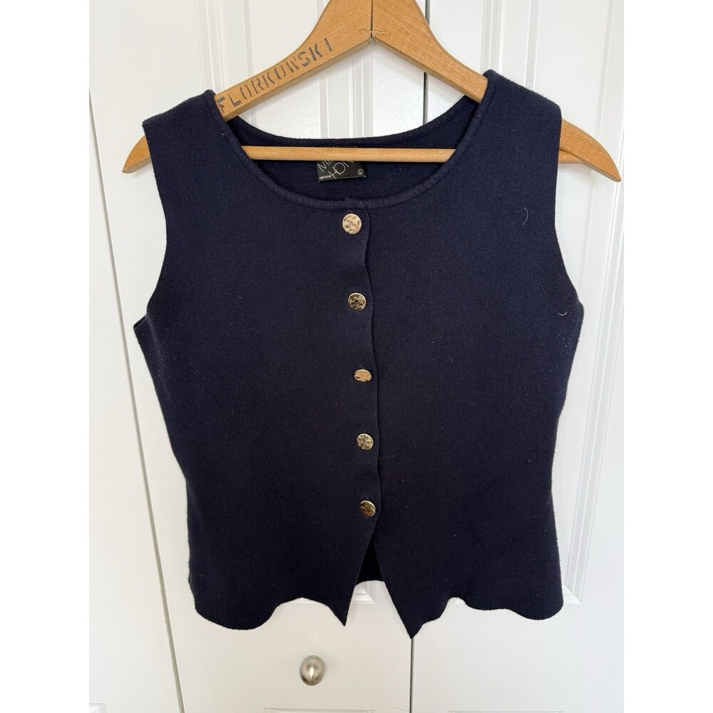 Milk + Honey Women's Solid Knit Tailored Vest Button-Front Cinch Blue L